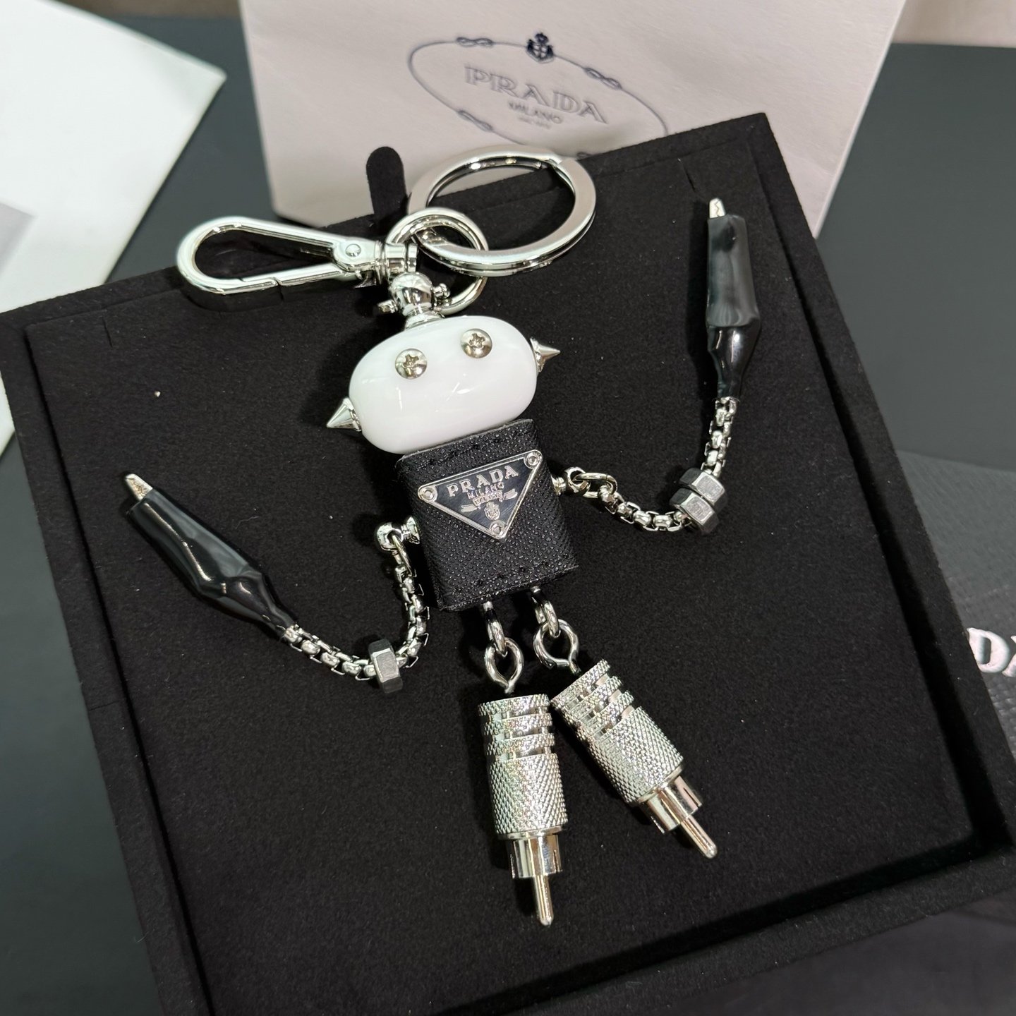 Prada Saffiano leather and metal robot keychain L122306 - Image 11