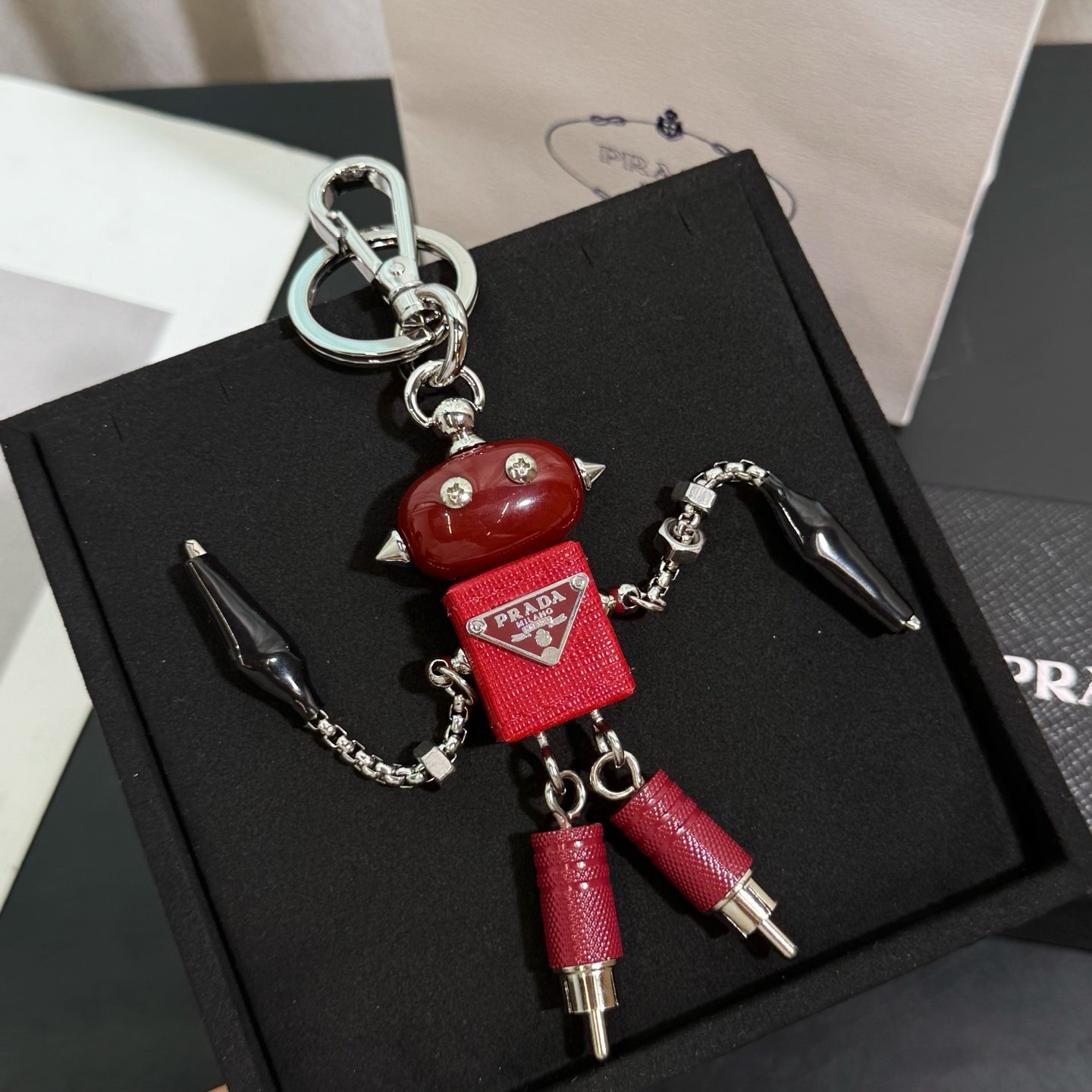Prada Saffiano leather and metal robot keychain L122306 - Image 13