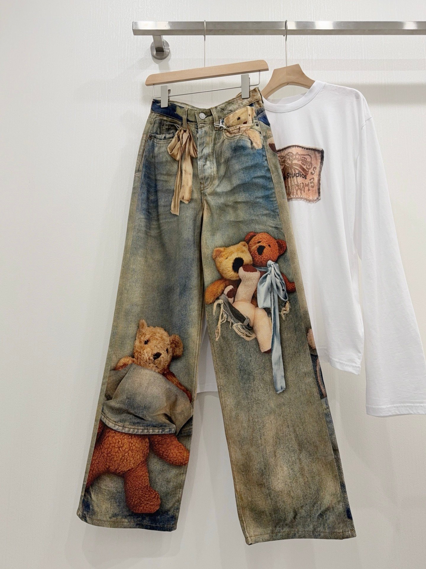 Acne Studios Teddy-Print Trousers in Blue D122403