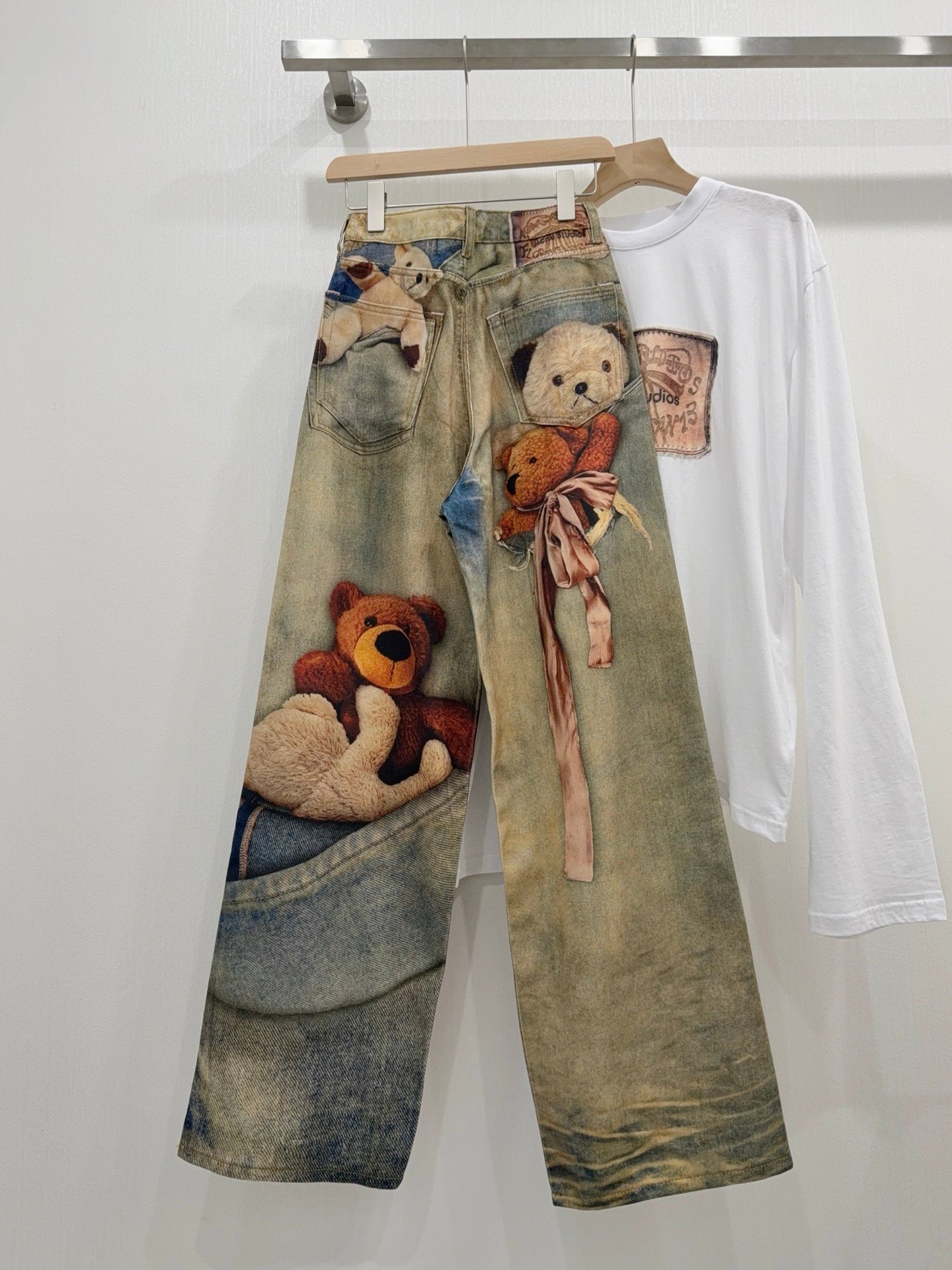 Acne Studios Teddy-Print Trousers in Blue D122403 - Image 3
