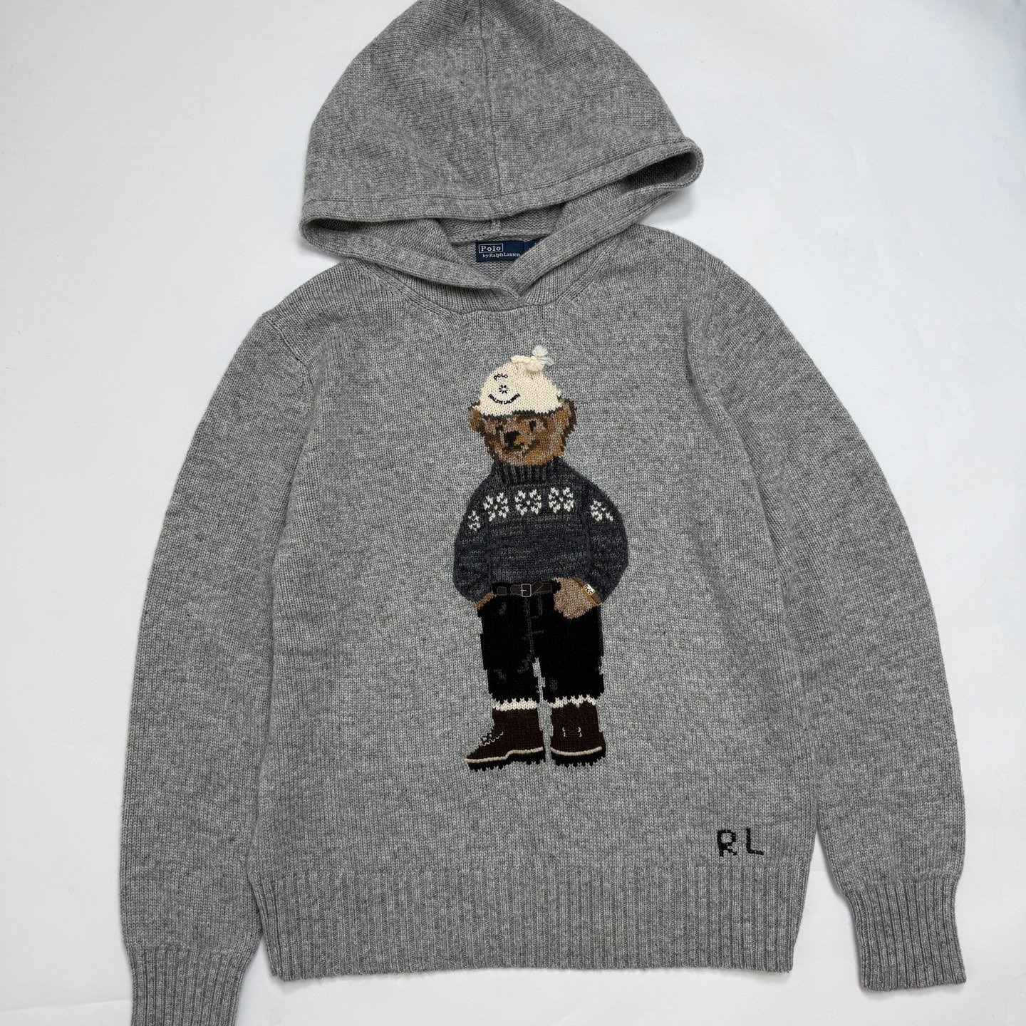 RL Round-neck Heavy-duty Hooked-Embroidered Hooded Cartoon Bear Wool Sweater D122903
