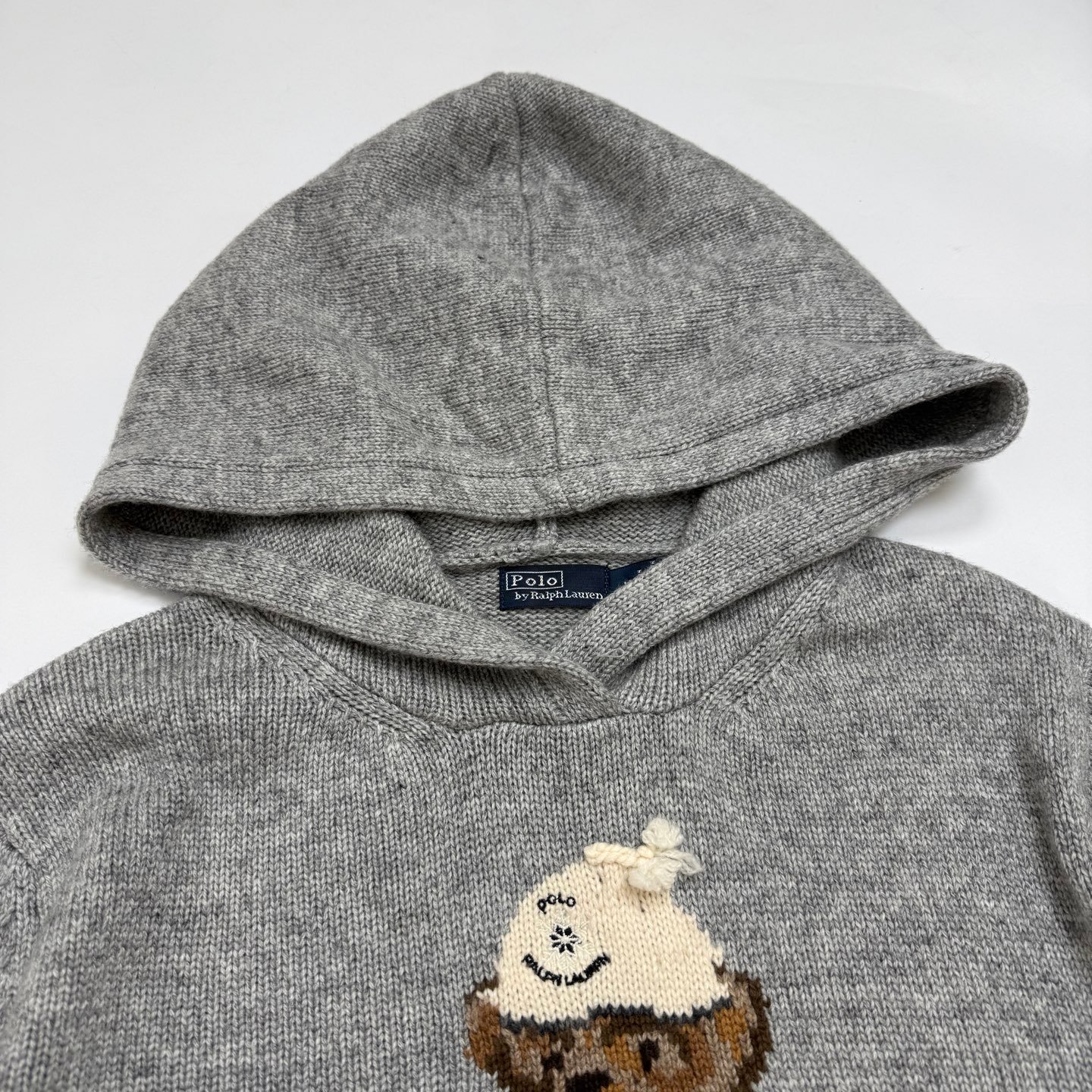 RL Round-neck Heavy-duty Hooked-Embroidered Hooded Cartoon Bear Wool Sweater D122903 - Image 3