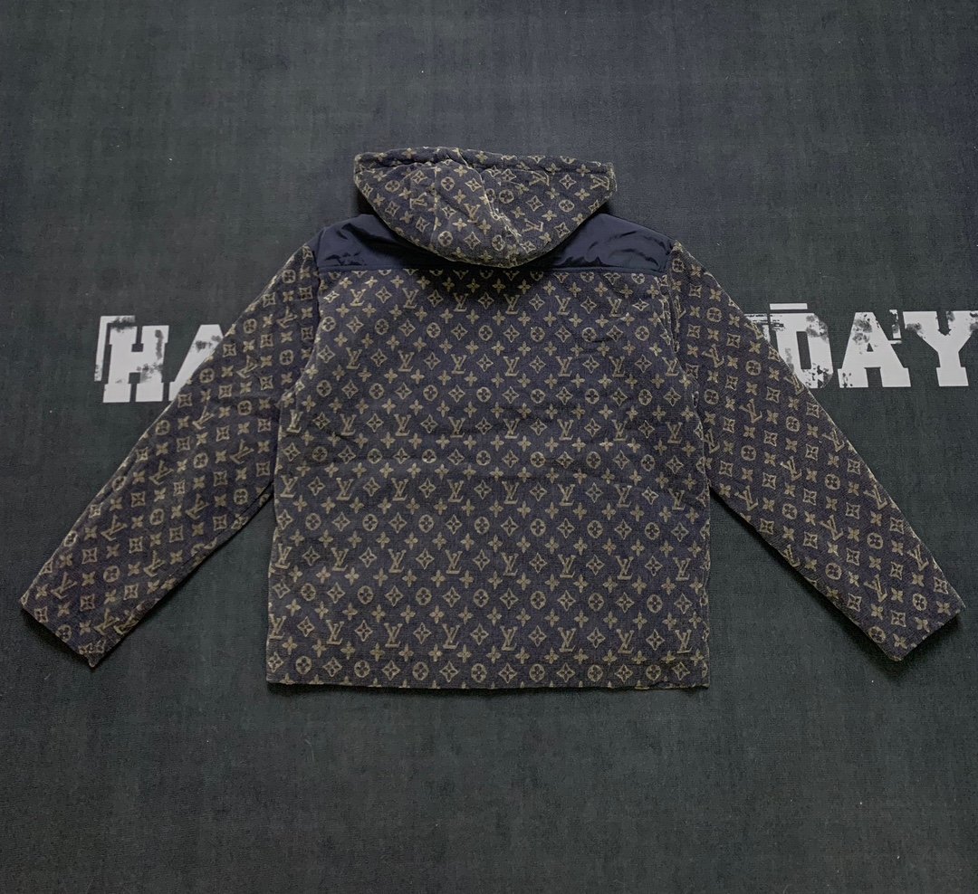 LV vintage logo-printed denim jacket with zipper and hood D123001 - Image 3