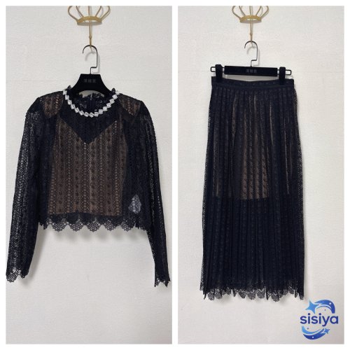 Self-Portrait Black Long-Sleeved Lace Set W6011605