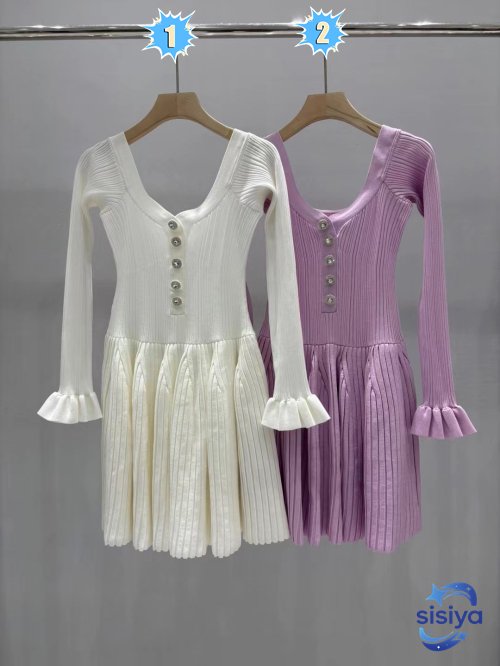 Self-portrait one-shoulder off-shoulder knitted dress D10102