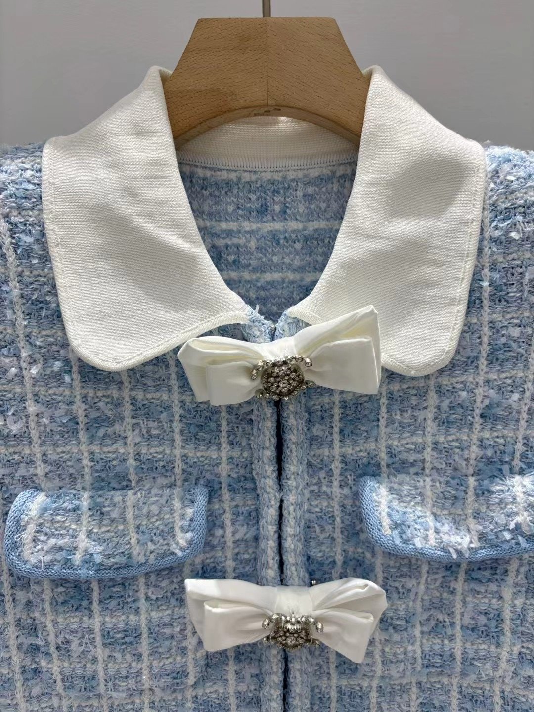 Self-portrait collared blouse with small Shangfeng butterfly knot knitted dress D10103 - Image 4