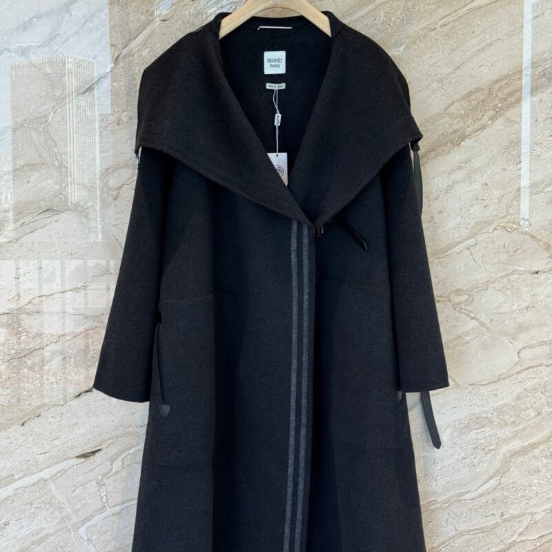 Hermes 2025 Autumn/Winter New Collection Double-sided Tweed Wool and Cashmere Blended Coat W6010501