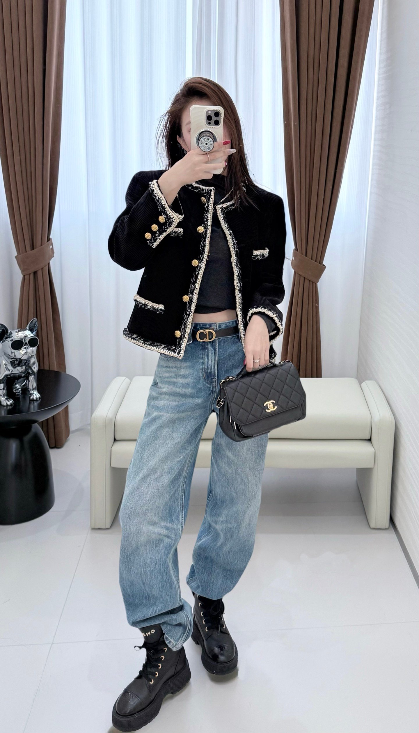 Chanel Jacket - Corduroy, black, gold & white W6010601 - Image 10
