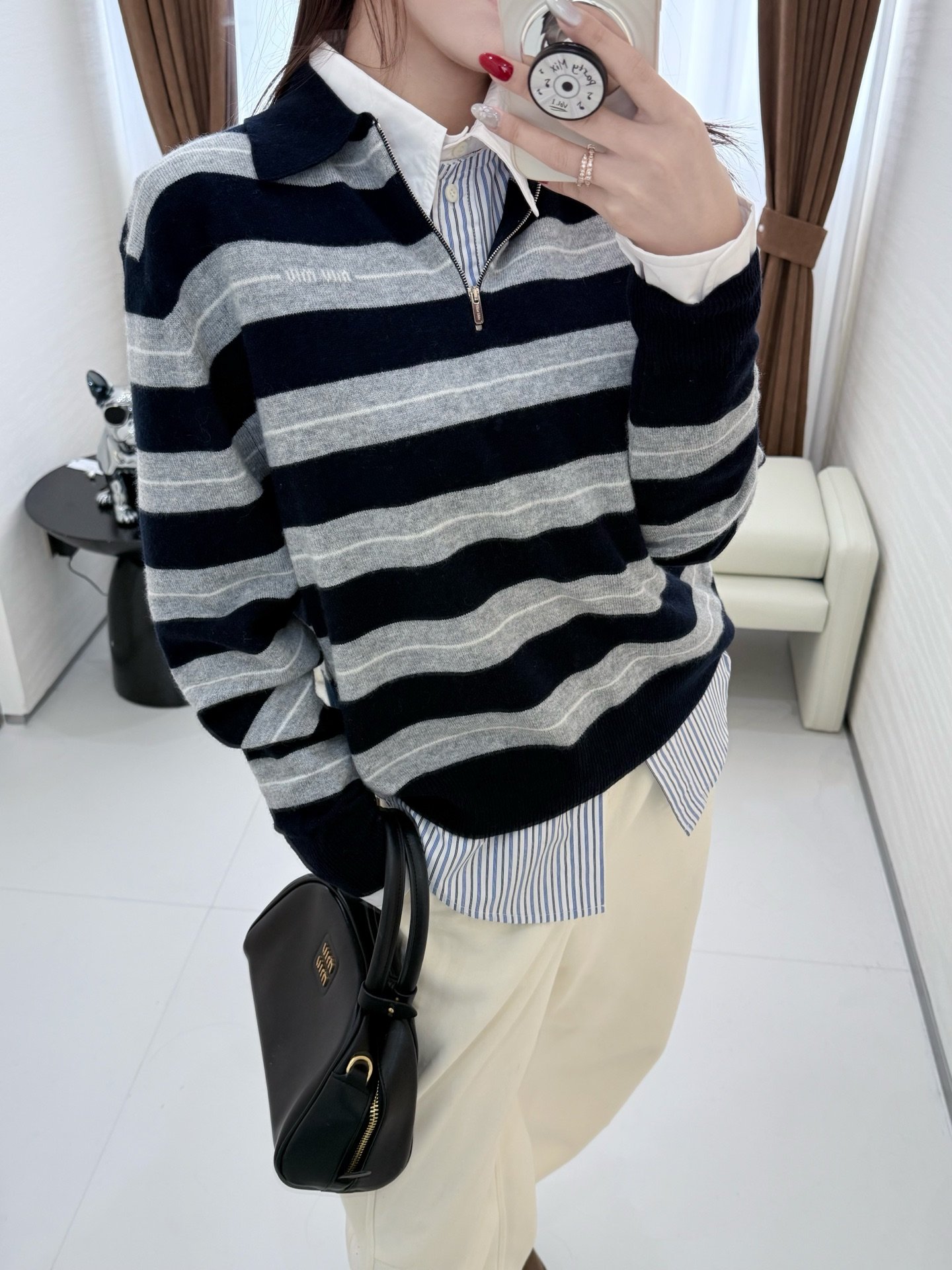 Miu Miu Navy Cashmere Polo Shirt W6010603 - Image 9