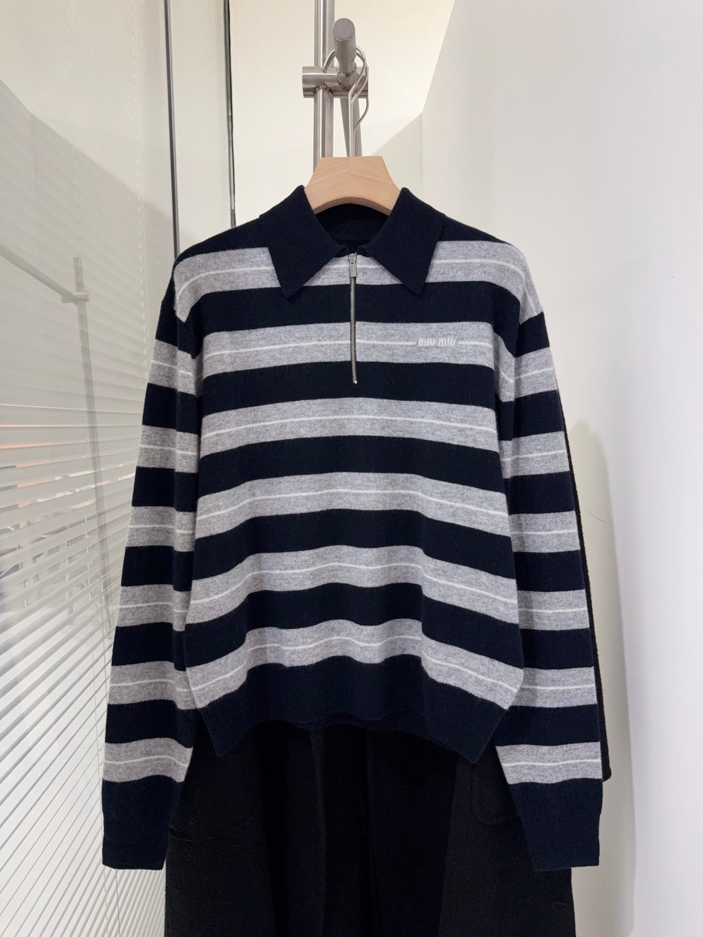 Miu Miu Navy Cashmere Polo Shirt W6010603