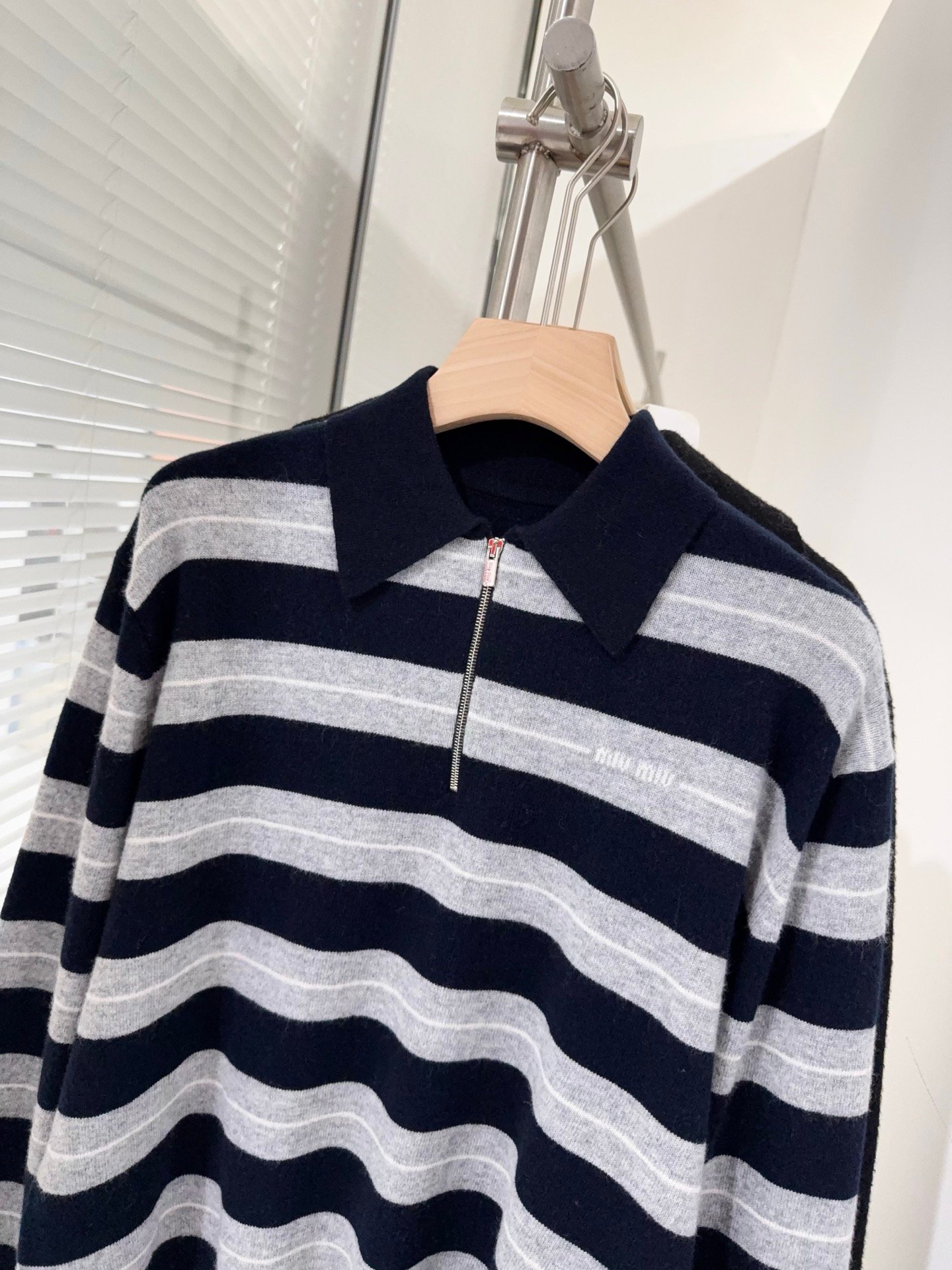 Miu Miu Navy Cashmere Polo Shirt W6010603 - Image 3