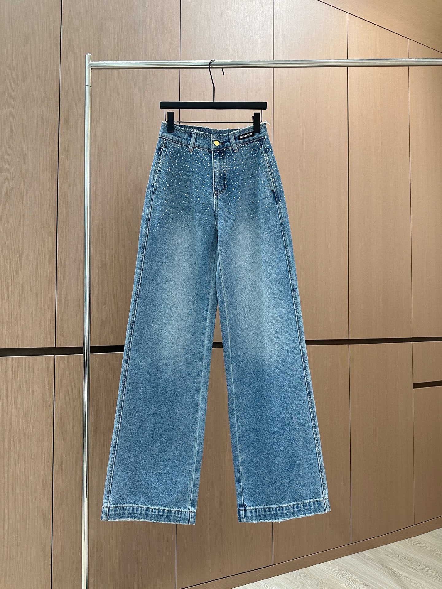 MIUMIU frayed fleece-styled sequined jeans in denim W6010906