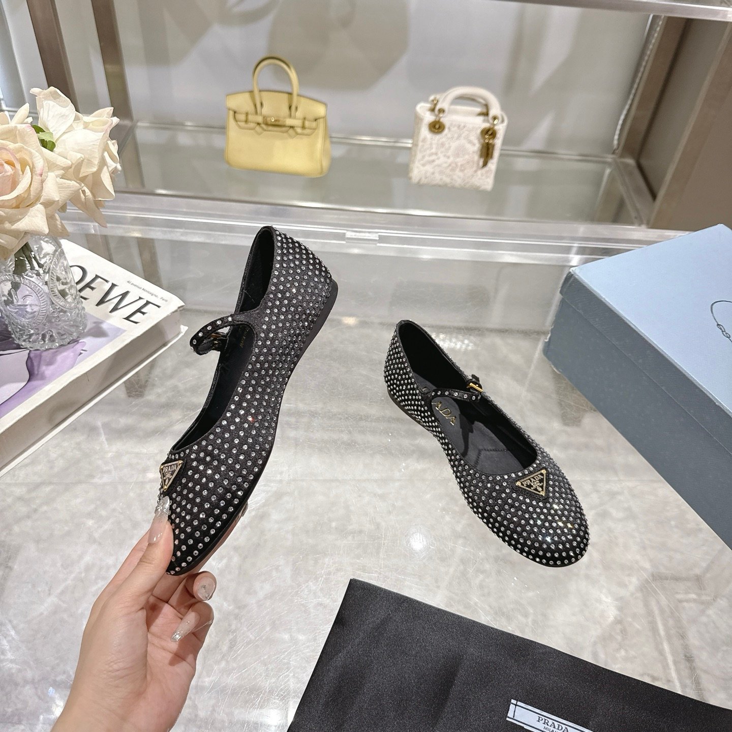 Prada diamond-embroidered Mary Jane ballet flats B6011207 - Image 4