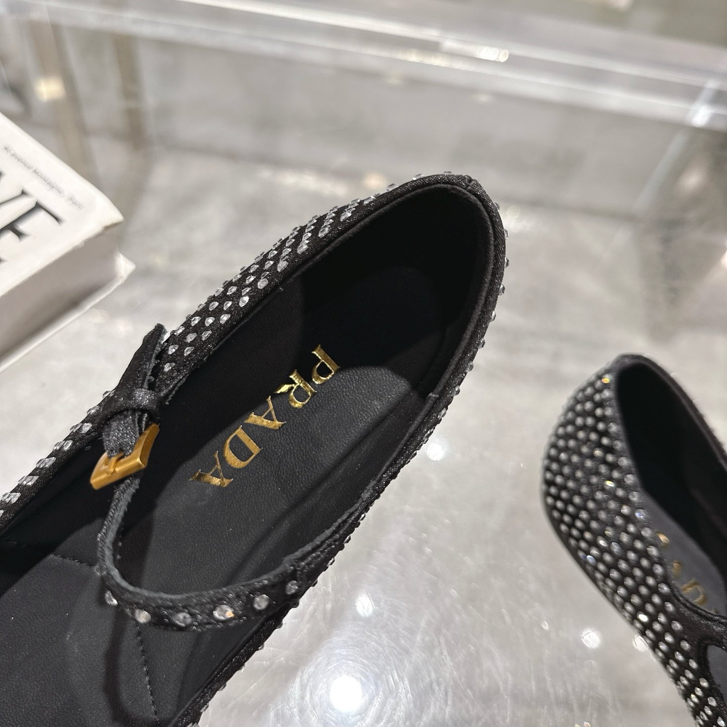 Prada diamond-embroidered Mary Jane ballet flats B6011207 - Image 5