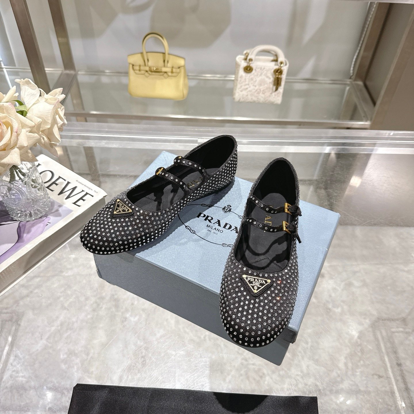 Prada diamond-embroidered Mary Jane ballet flats B6011207 - Image 3