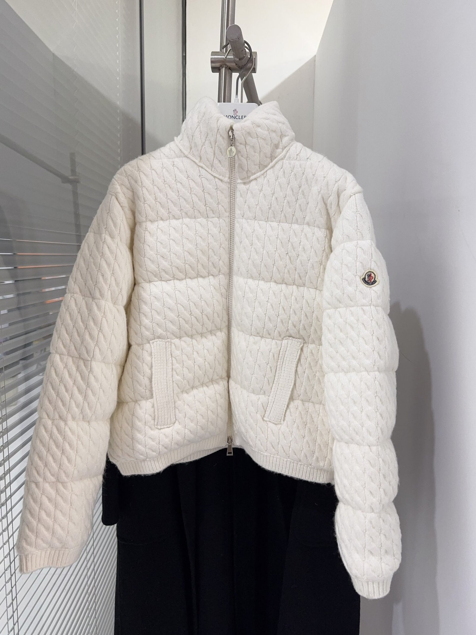 Moncler White Padded Wool & Cotton Zip-Up Cardigan W6011301