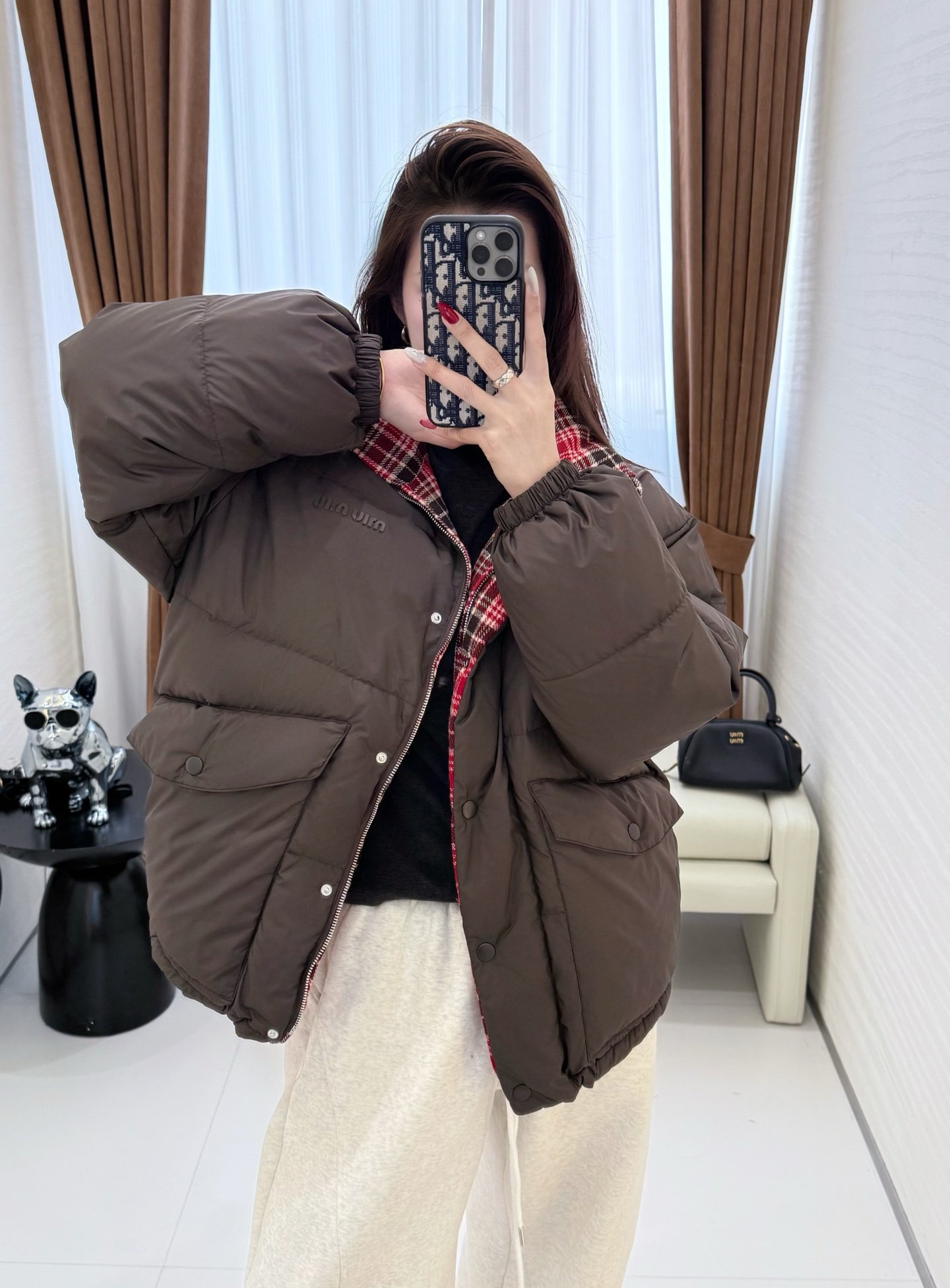 Miu Miu Red/ebony Technical Pongé Reversible Down Jacket W6011302 - Image 10