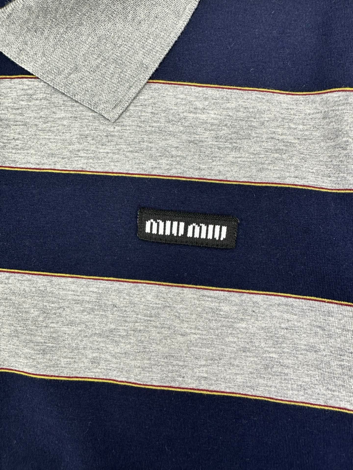 Miu Miu Blue/grey Striped Jersey Polo Shirt W6011504 - Image 5