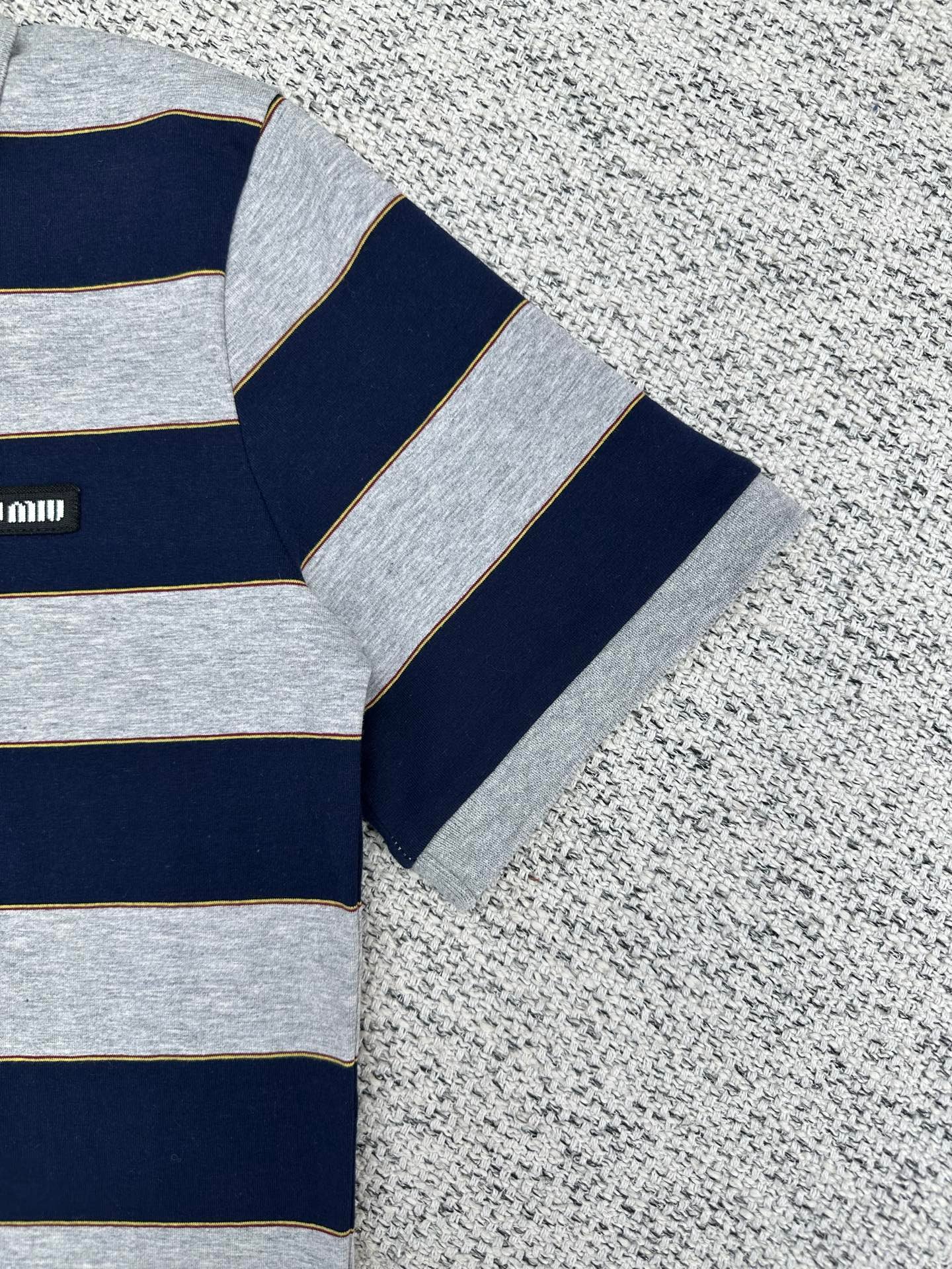 Miu Miu Blue/grey Striped Jersey Polo Shirt W6011504 - Image 6