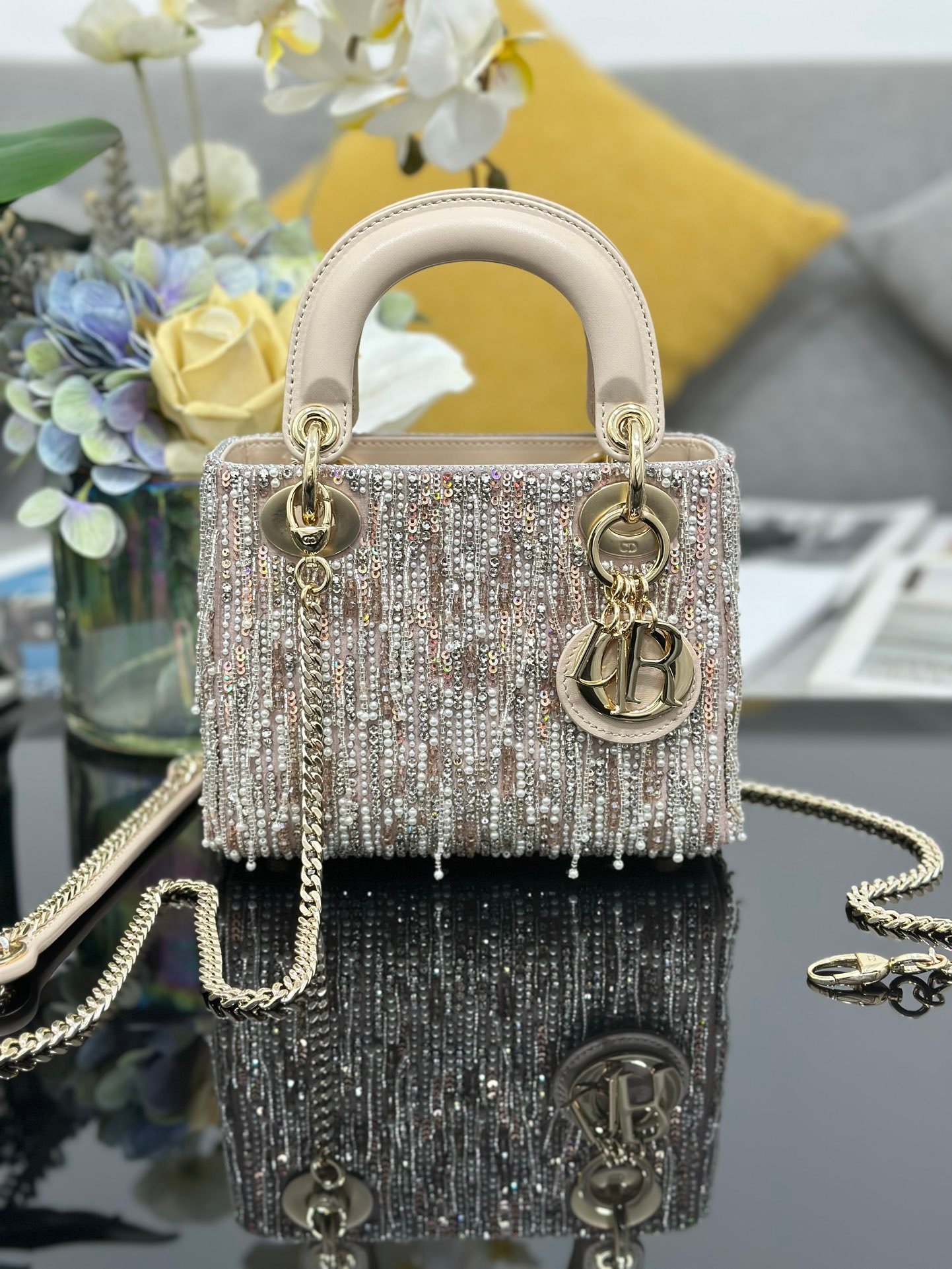 Dior Three-Part Embroidered Tassel Beaded Handbag B6011606