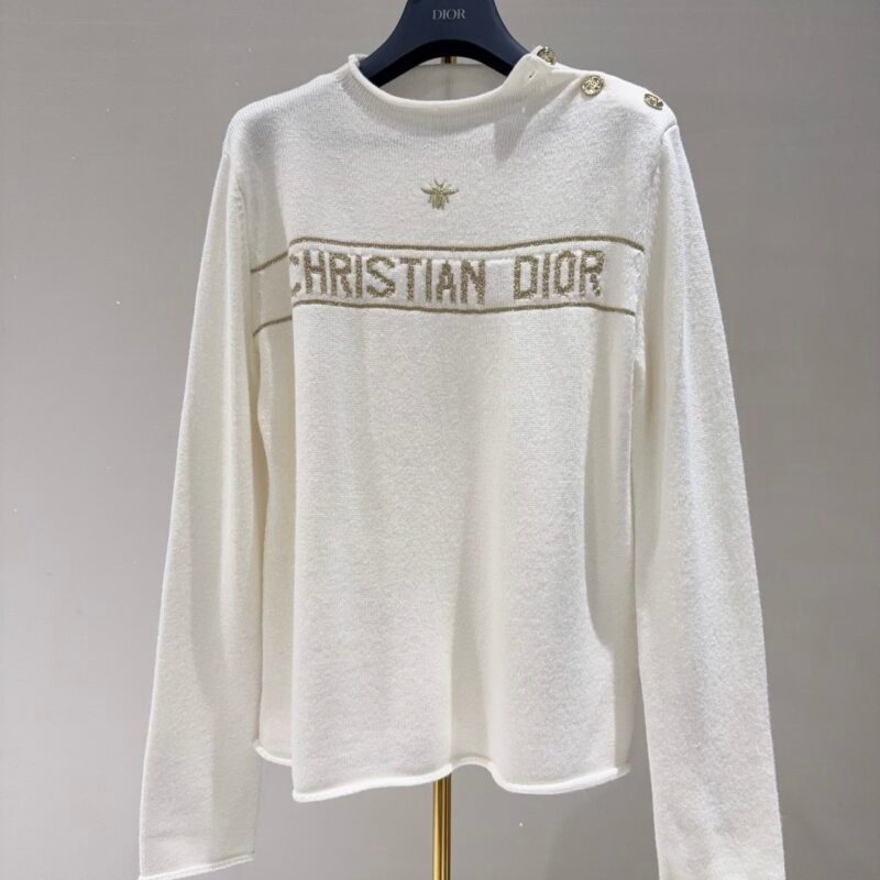 Dior Sweater Ecru and Gold-Tone Cashmere-Blend Knit W6011901
