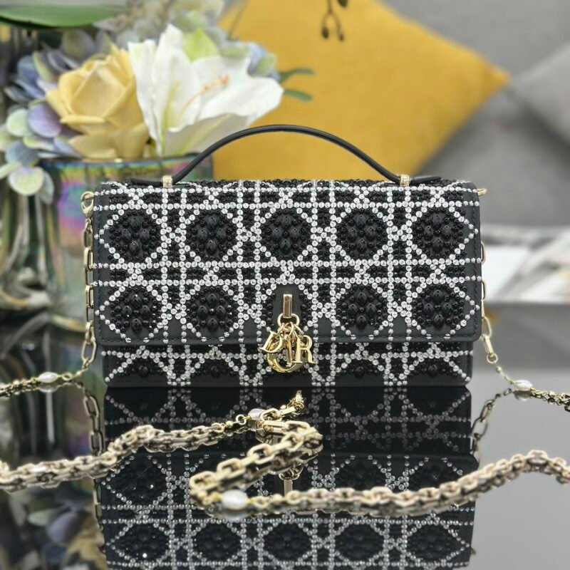 Dior Embroidered Crystal Black Chain Bag B6012005