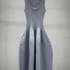 Self-portrait - Thin Fog Blue Diamond Beaded Ribbed Knitted Sleeveless Dress W6012108