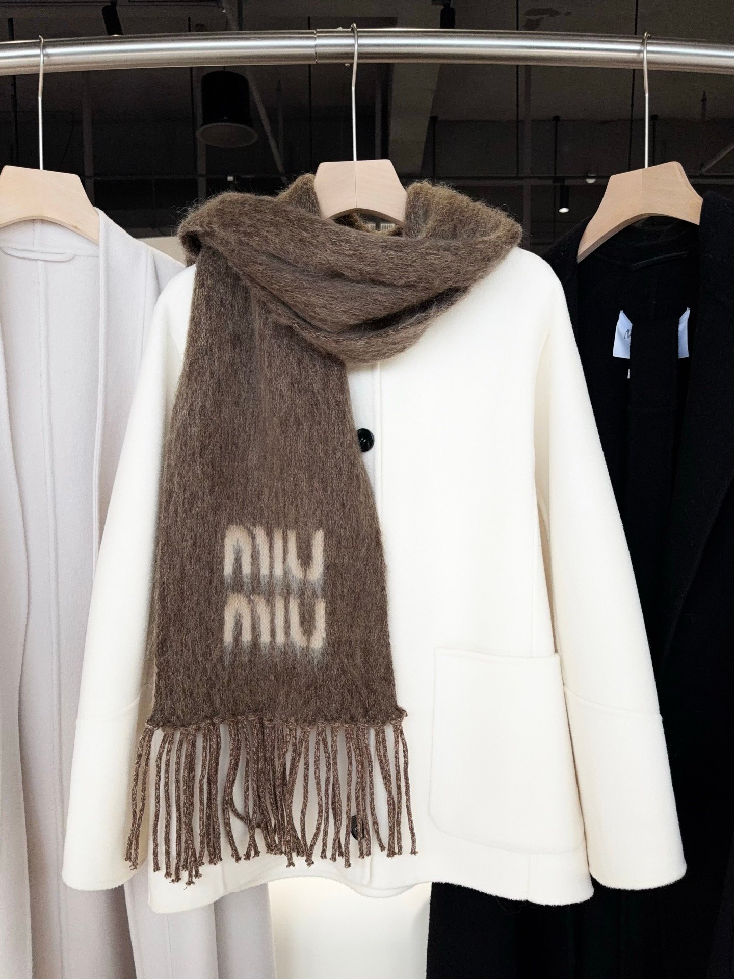 Miu Miu Tobacco Wool And Mohair Scarf W6012204