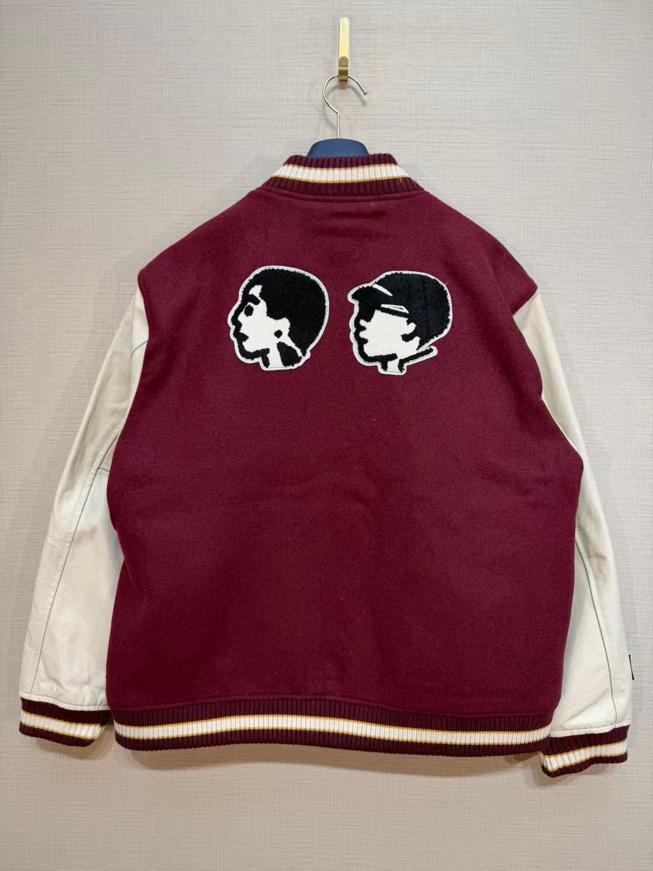 LV back portrait embroidery letter patchwork wool leather jacket M6012307 - Image 3