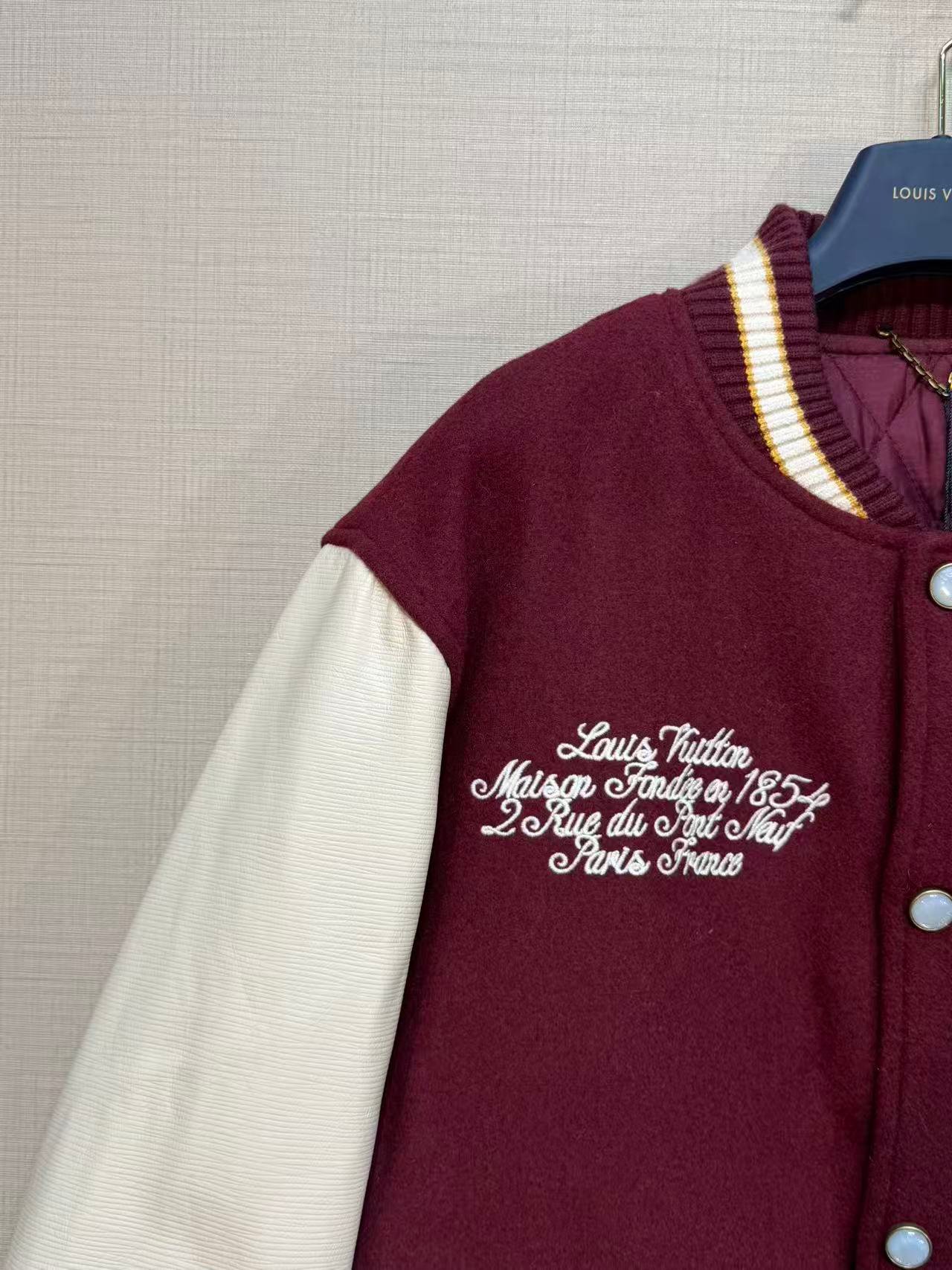 LV back portrait embroidery letter patchwork wool leather jacket M6012307 - Image 4