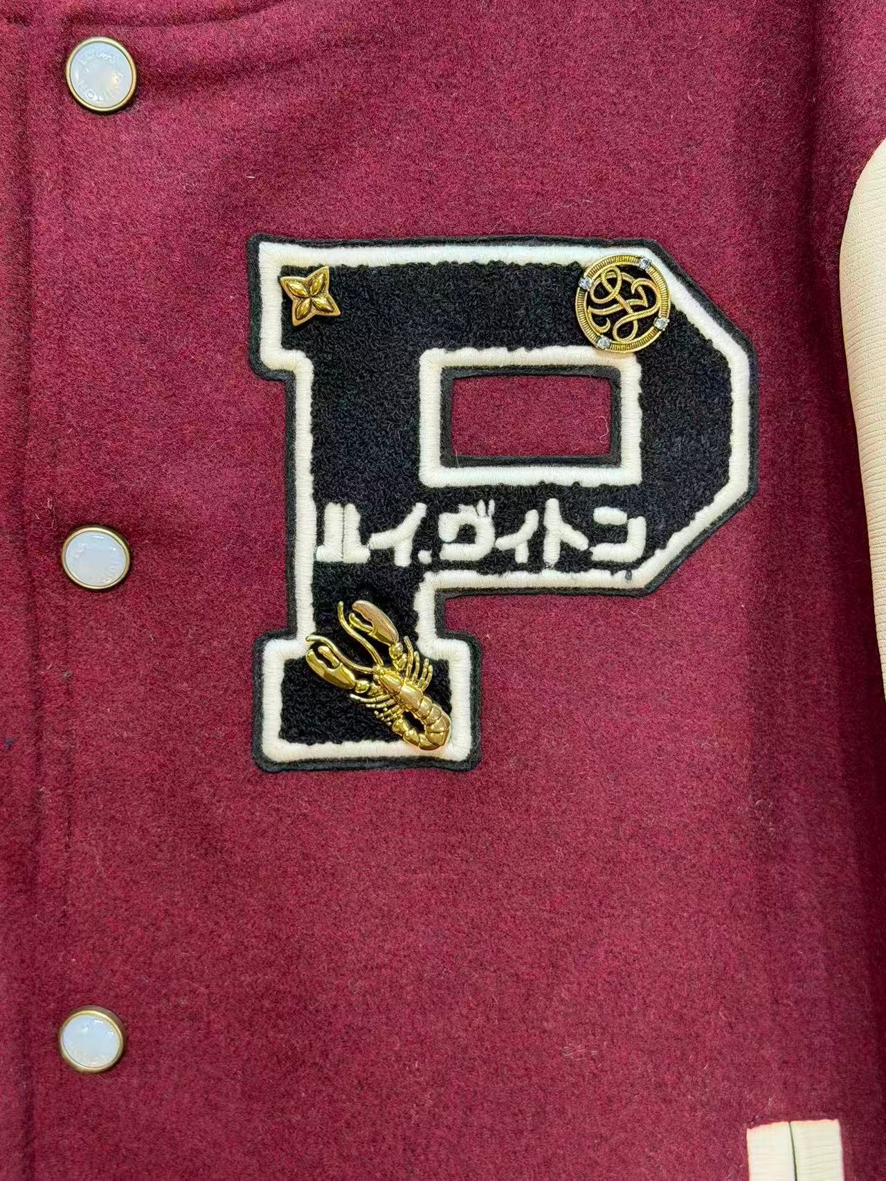 LV back portrait embroidery letter patchwork wool leather jacket M6012307 - Image 6