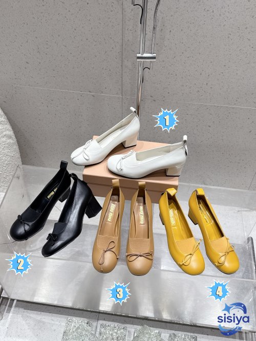 MIUMIU vintage style bow tie, round toe, thick heel shoes B6021104