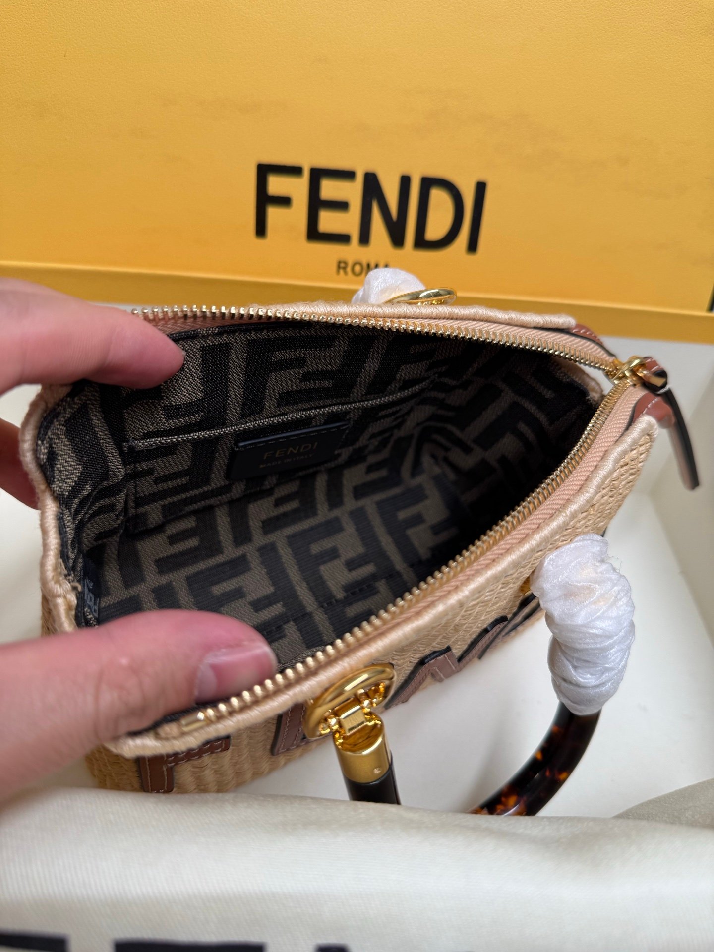 FENDI Raffia By The Way Mini Boston Bag B6020307 - Image 8