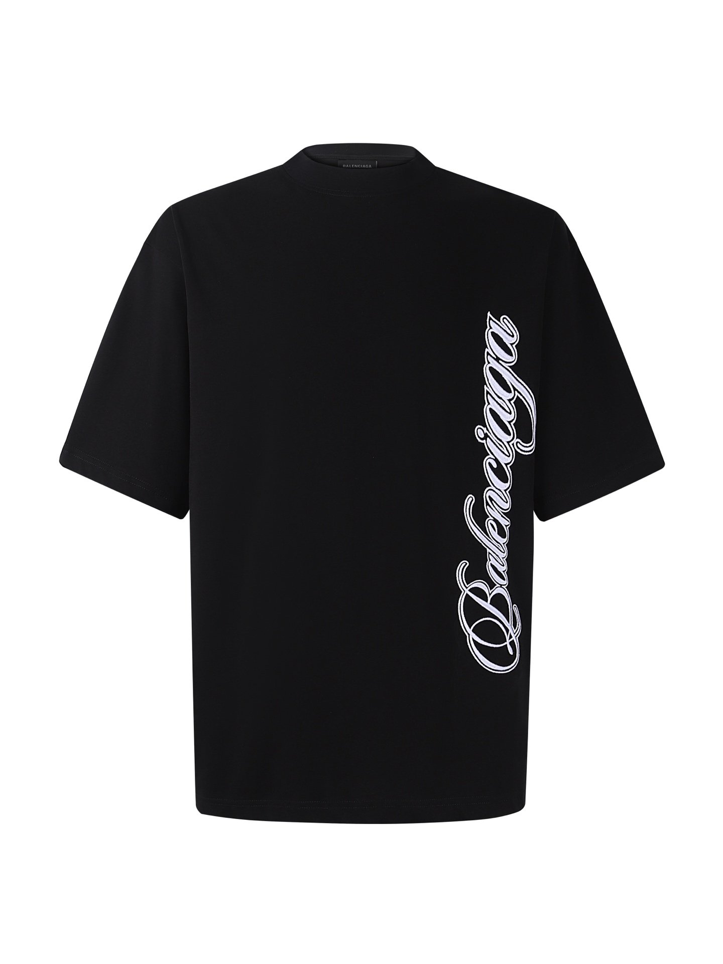 BALENCIAGA Round-neck cotton lettering embroidered short-sleeved T-shirt M6020404 - Image 2