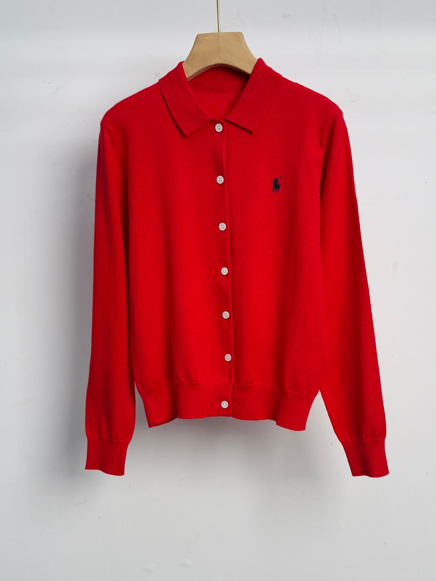 Polo style small sparrow embroidered women's knitted cardigan with collar W6020402 - Image 4