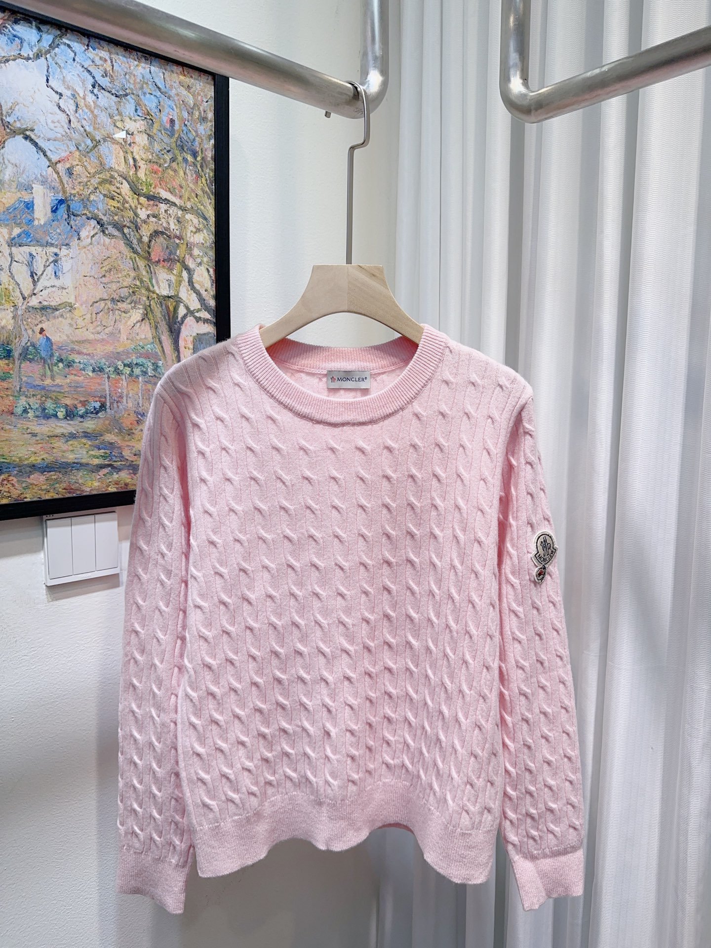 Moncler logo checked pattern crew-neck long-sleeve wool and cashmere sweater W6020404 - Image 4