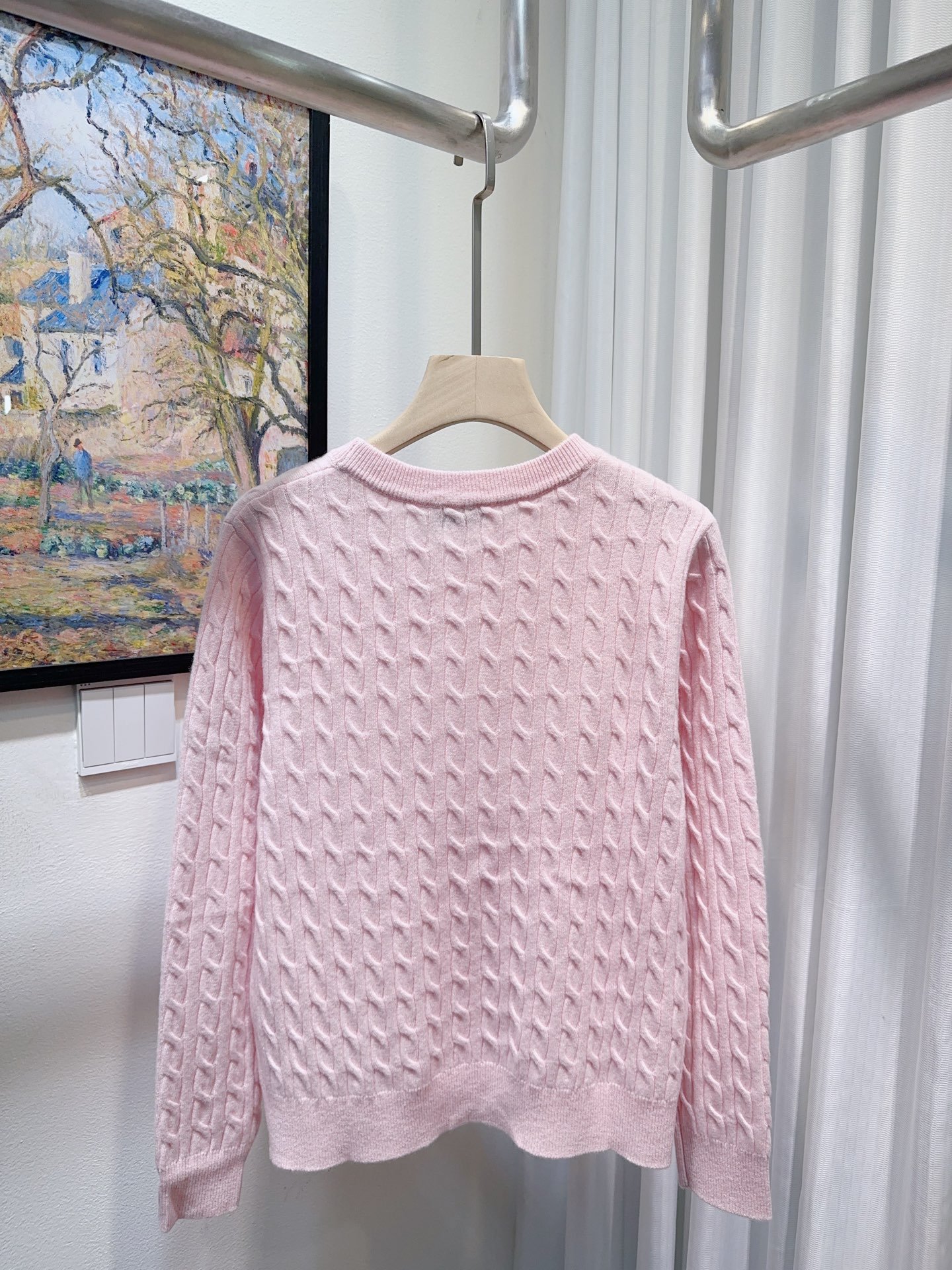 Moncler logo checked pattern crew-neck long-sleeve wool and cashmere sweater W6020404 - Image 5