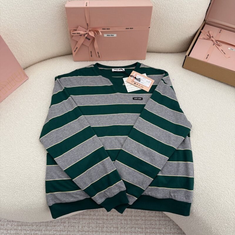 MIUMIU green stripe round-neck long-sleeve T-shirt W6020904