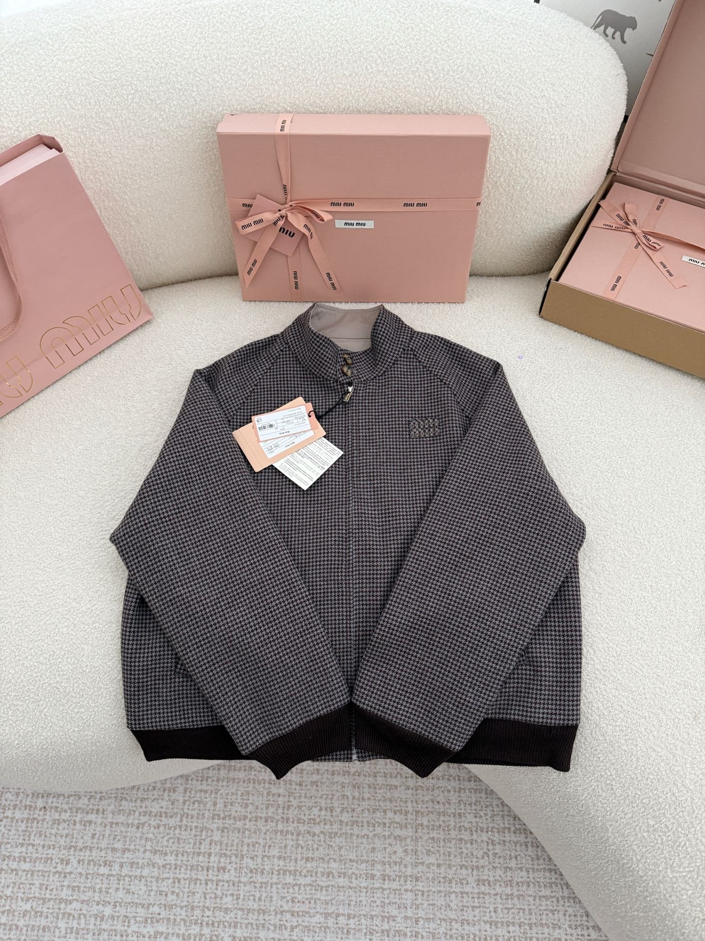 Miu Miu Check Logo Bomber Jacket W6020907