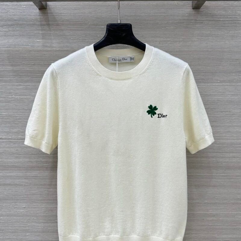 DIOR Four-leaf Clover Embroidered Knit Short-Sleeved Top W6021201