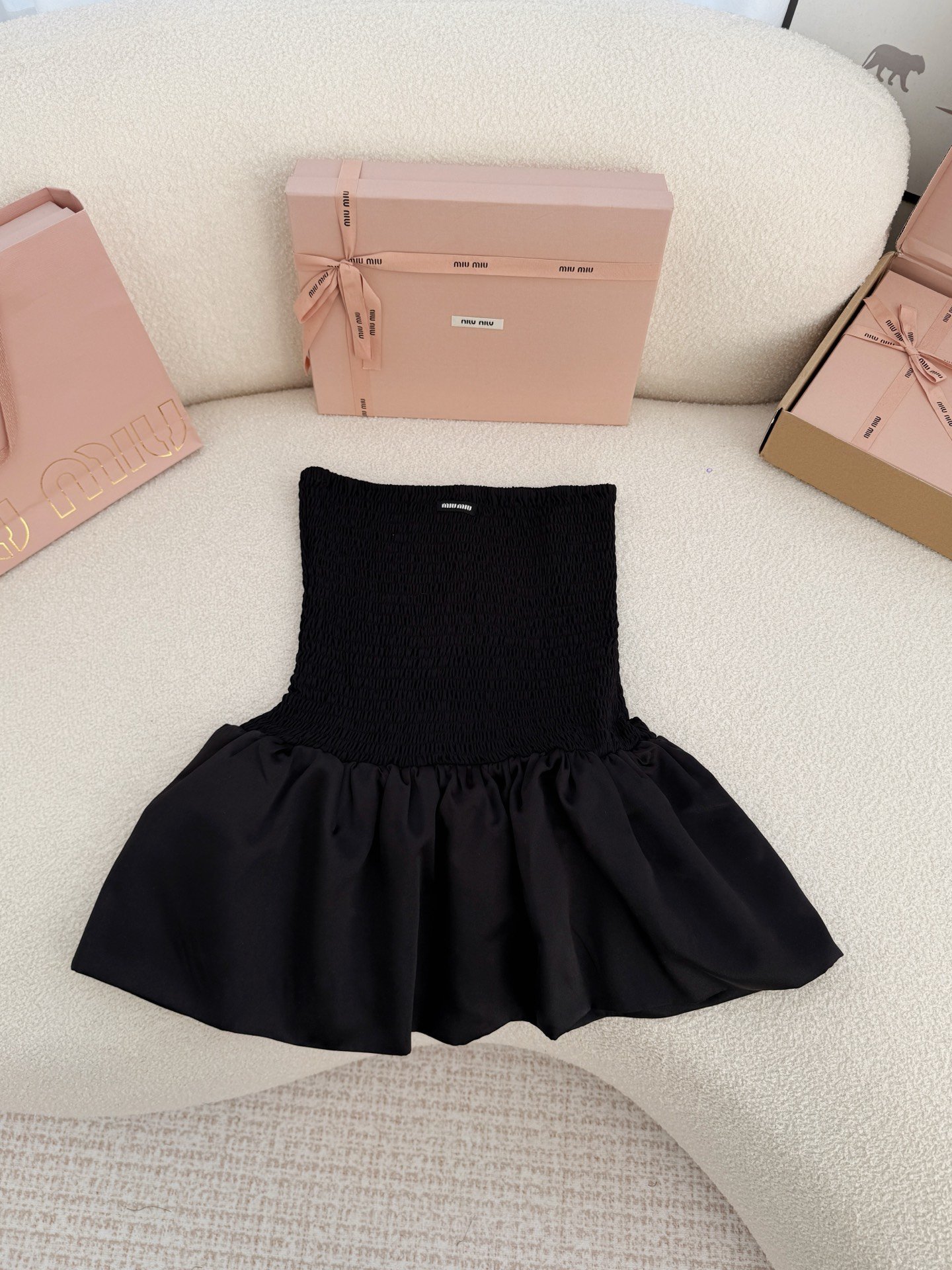 MIUMIU strapless puff-sleeved dress W6021203