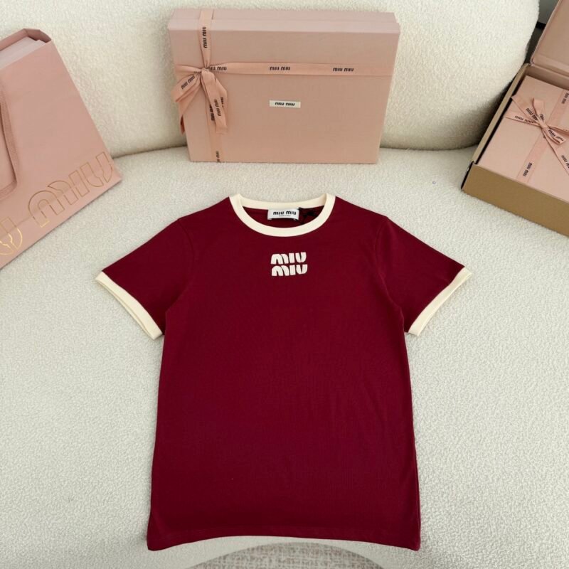 MIUMIUColor-blocked short-sleeved T-shirt W6021204