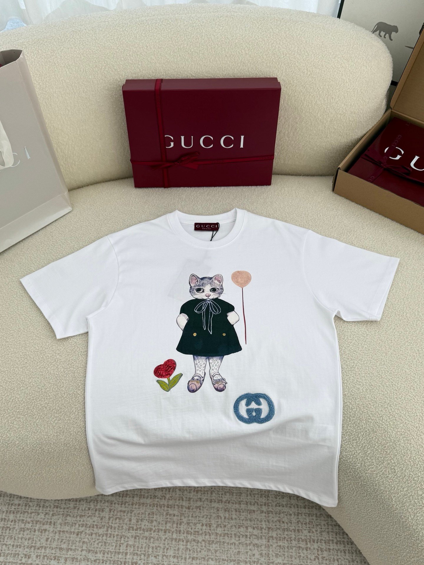 Gucci cat-patterned women's cotton T-shirt W6021208 - Image 3