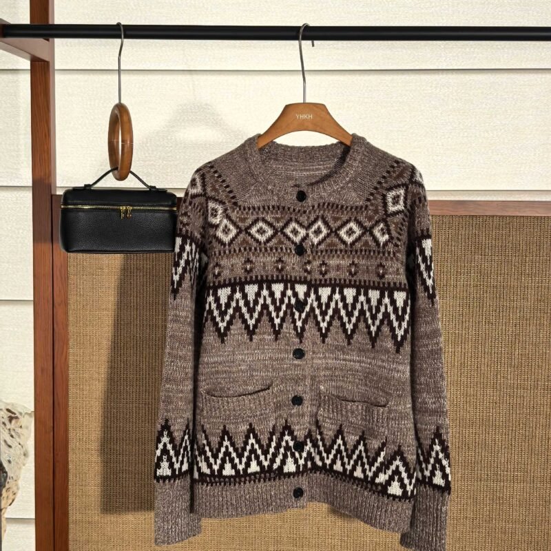 RL Fer Island Jacquard Round Neck Knitted Cardigan W6022106