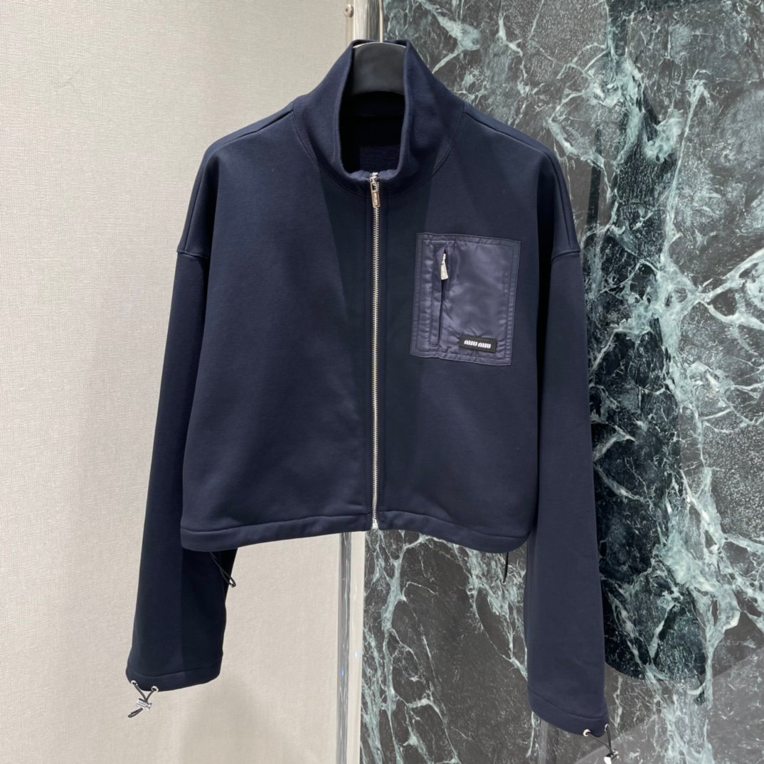 Miu Miu Navy Zippered Fleece Jacke W6022606