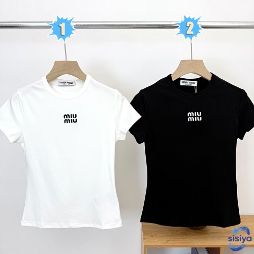 Miu Miu logo-embroidered T-shirt W6030101