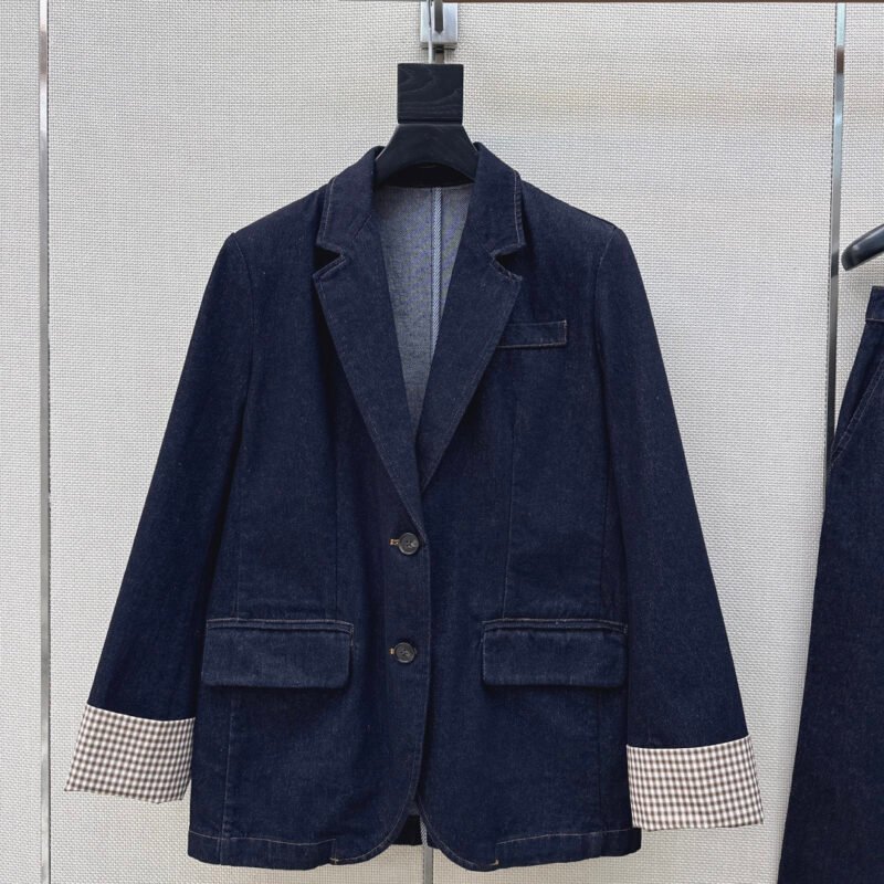 Brunello Cucinelli Striped button-down plain-colored denim jacket W6031202