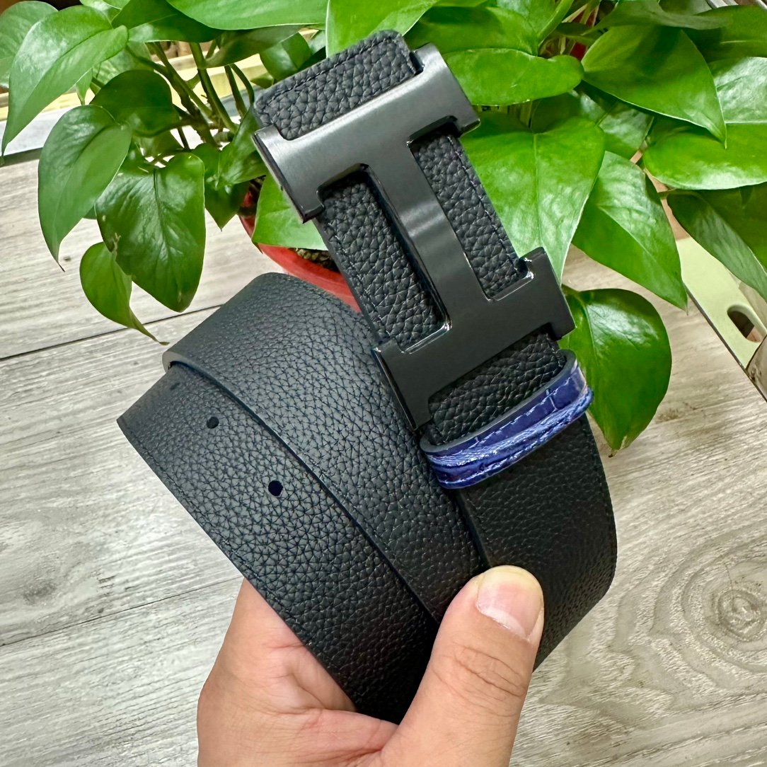 Hermès classic "H" buckle men's belt B6031701 - Image 2