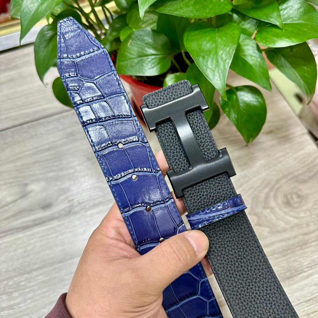 Hermès classic "H" buckle men's belt B6031701 - Image 4