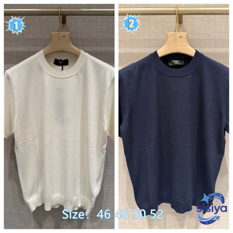 FENDI 26SS LOGO Design Cotton Round-neck Short-sleeved Knitted ShirtM6033105